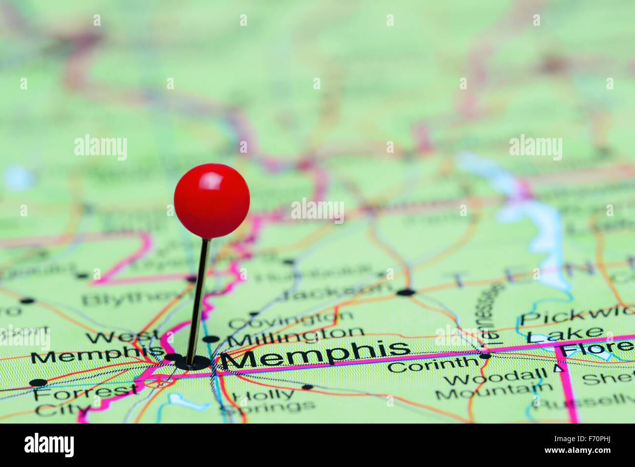 Memphis anclado en un mapa de EE.UU. Foto de stock