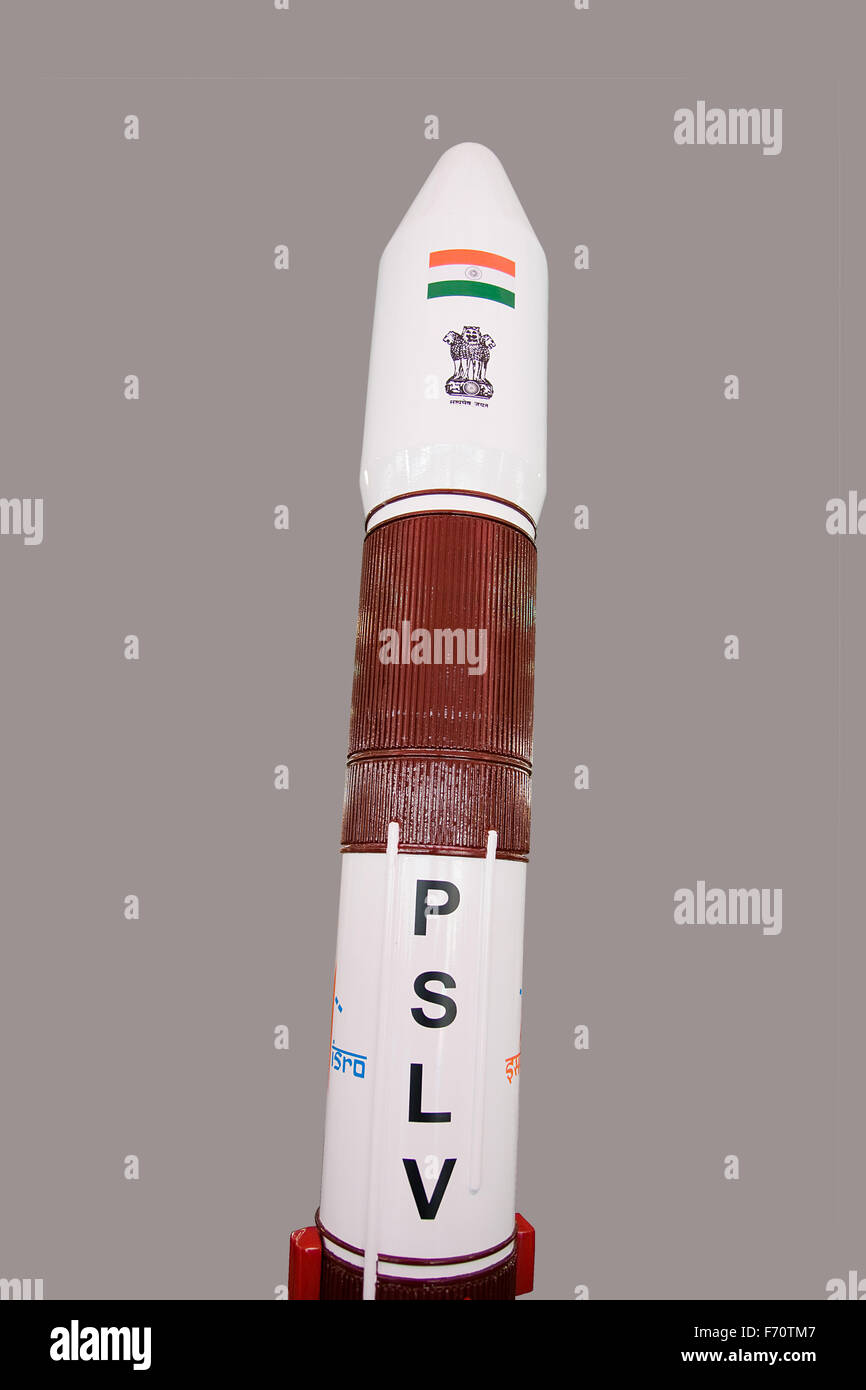 Modelo de cohete a escala PSLV, mumbai, maharashtra, india, asia Foto de stock