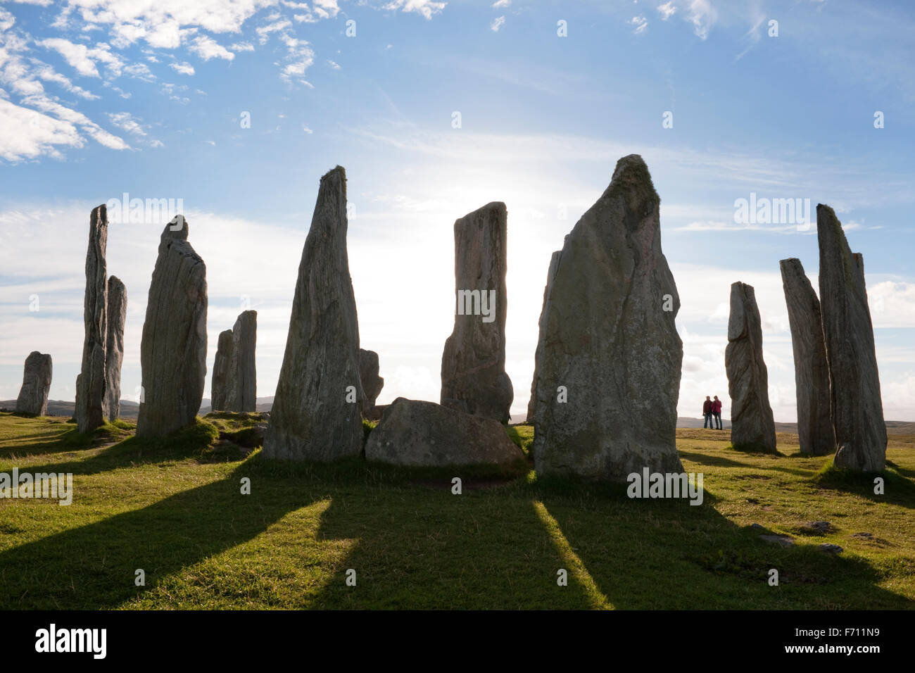 Mirando al oeste en el centro de la (Calanais Callanish Standing Stones) monumento prehistórico