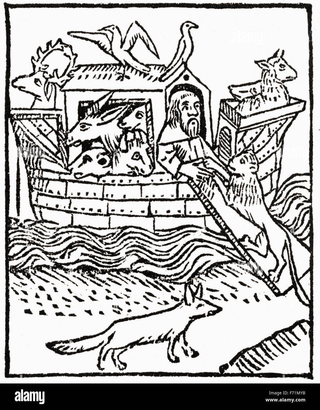 Noah's Ark tras una xilografía de Caxton la Leyenda dorada, 1483. Foto de stock