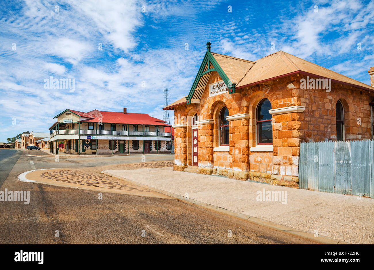 Australia, Australia Occidental, Medio Oeste, Región de Murchison, Gold Rush ciudad de Cue, vista del antiguo Banco de Nueva Gales del Sur Foto de stock