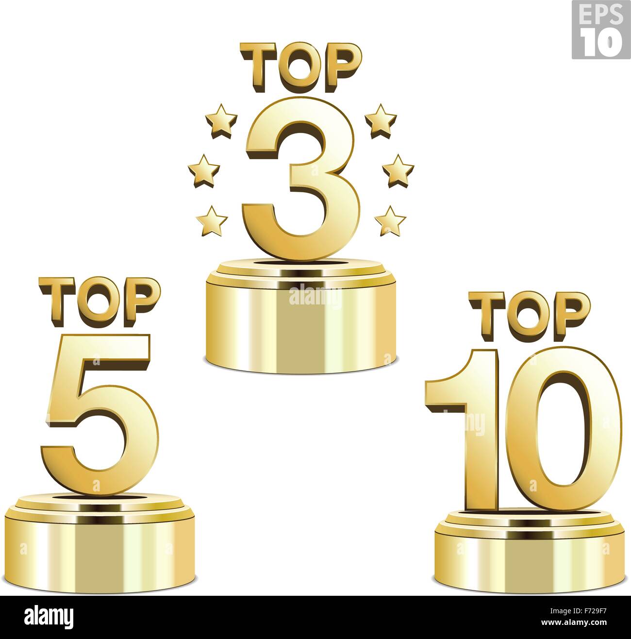 Trofeos de oro para el top 10, top 5 y tres top ranking Imagen Vector