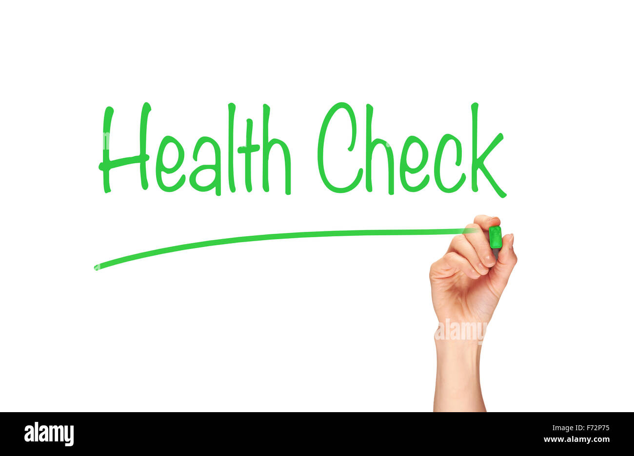 Health Check, escrito en marcador en una pantalla clara. Foto de stock