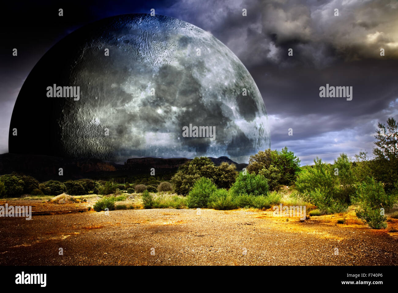 Dream scape con luna llena y naturaleza Foto de stock