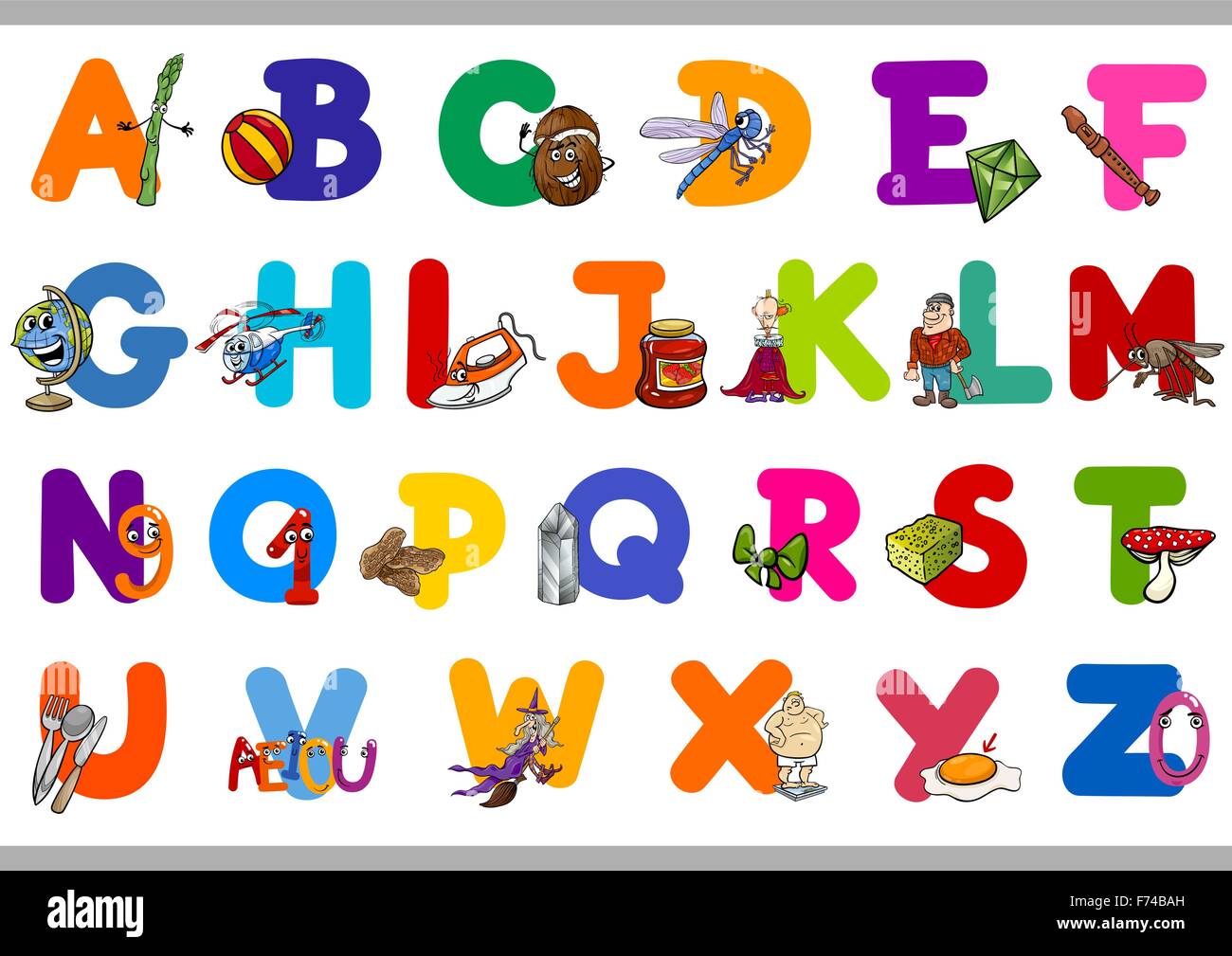Cartoon ilustración las letras mayúsculas del alfabeto de lectura y escritura la educación preescolar para los niños Imagen Vector de stock -