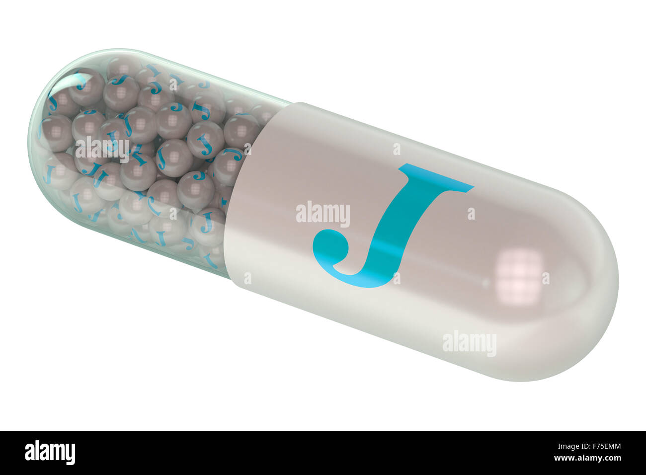 C??psula de vitamina J aislado sobre fondo blanco Fotograf??a de stock