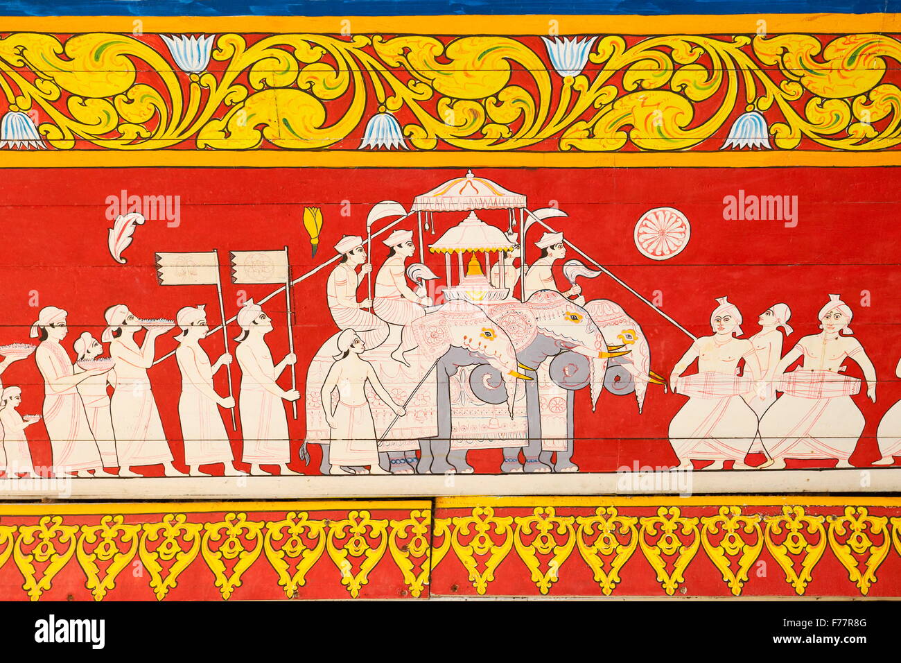 Sri Lanka: El Templo del Diente de Kandy, Sri Dalada Maligawa, santuario budista, la pintura de la pared escena Foto de stock