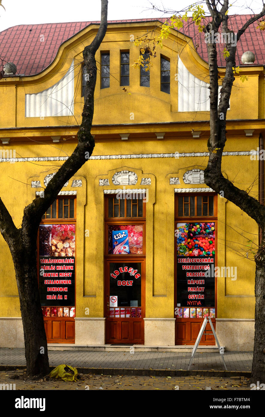 Ciudad de Kecskemet Hungría colores de otoño ciudad interior, seet tienda color yllow Foto de stock