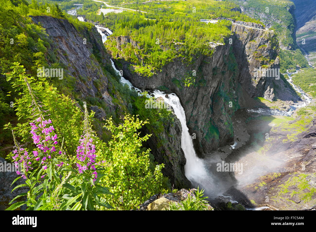La cascada Voringfossen Hordaland, Noruega Foto de stock