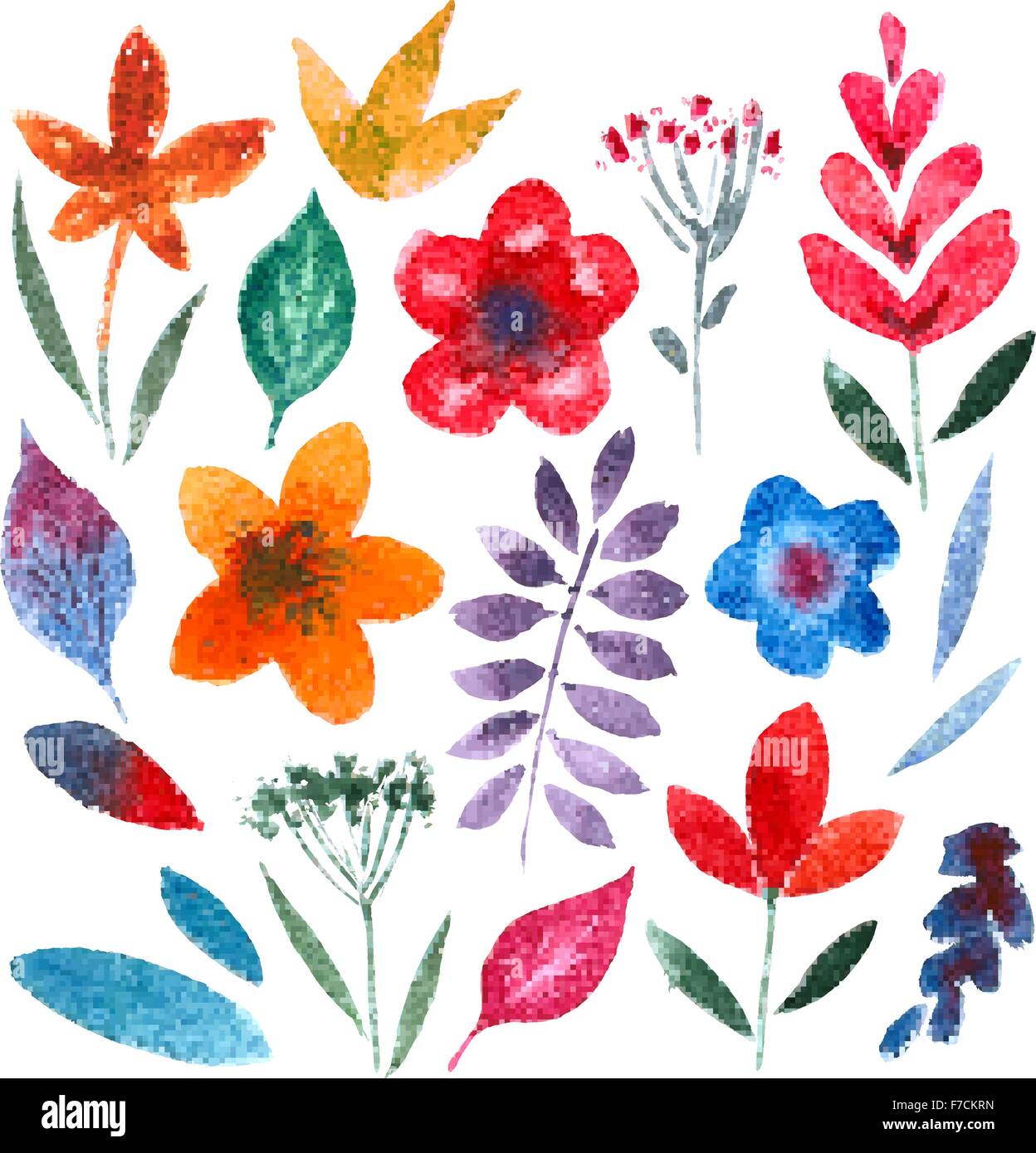 Colección de vectores acuarela pintada a mano de flores y hojas elementos decorativos florales. Ilustración del Vector