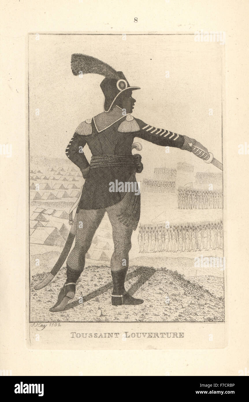 Toussaint Louverture, General de las tropas negras de Santo Domingo. Copperplate grabado por John Kay original a partir de una serie de retratos y caricaturas aguafuertes, Hugh Paton, Edimburgo, 1842. Foto de stock