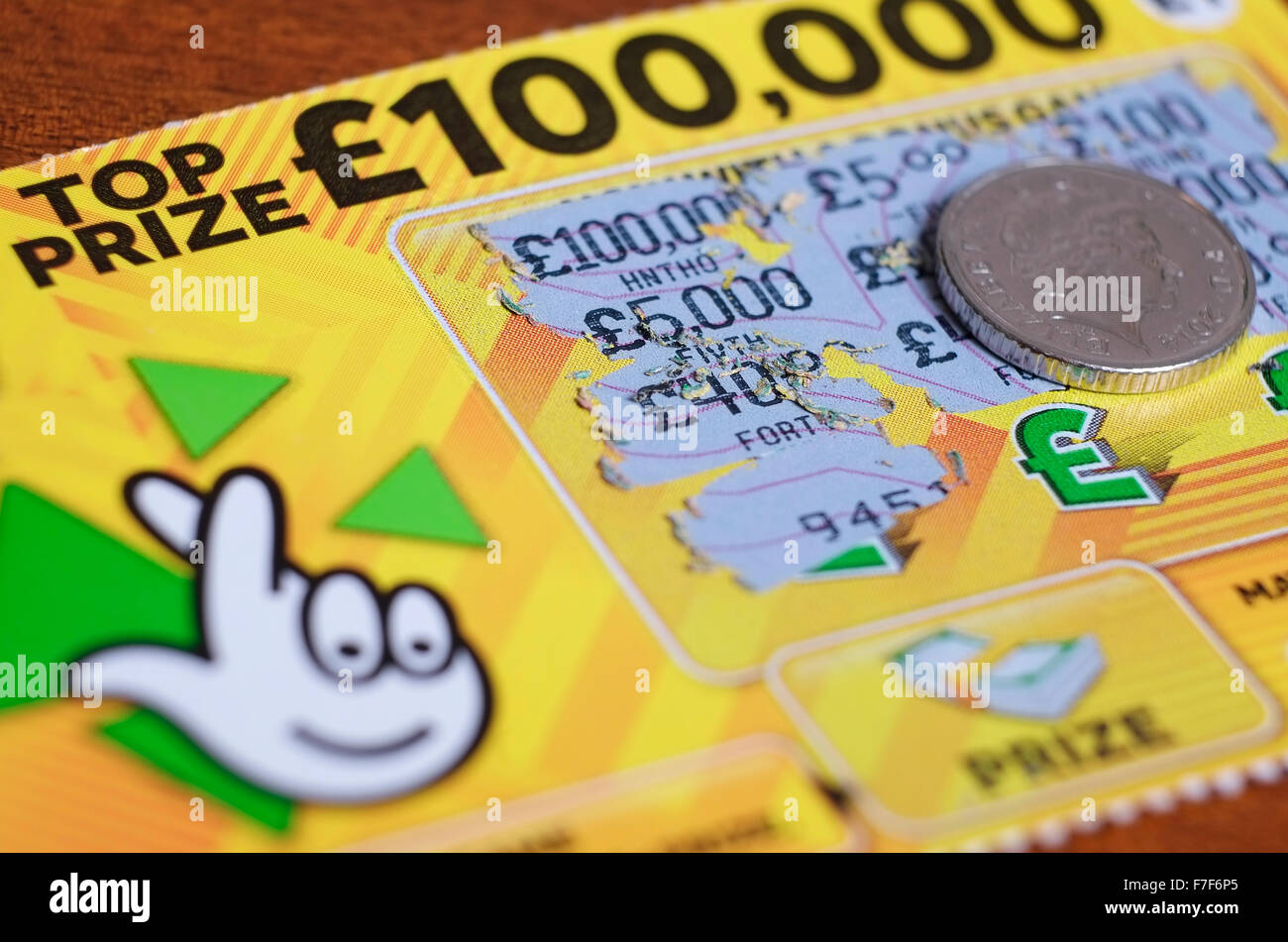 £100.000 lotería Scratch Card Foto de stock