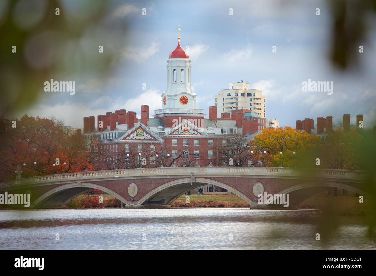 Hermoso día de otoño a lo largo del Río Charles en la Universidad de Harvard en Cambridge, Massachusetts Foto de stock