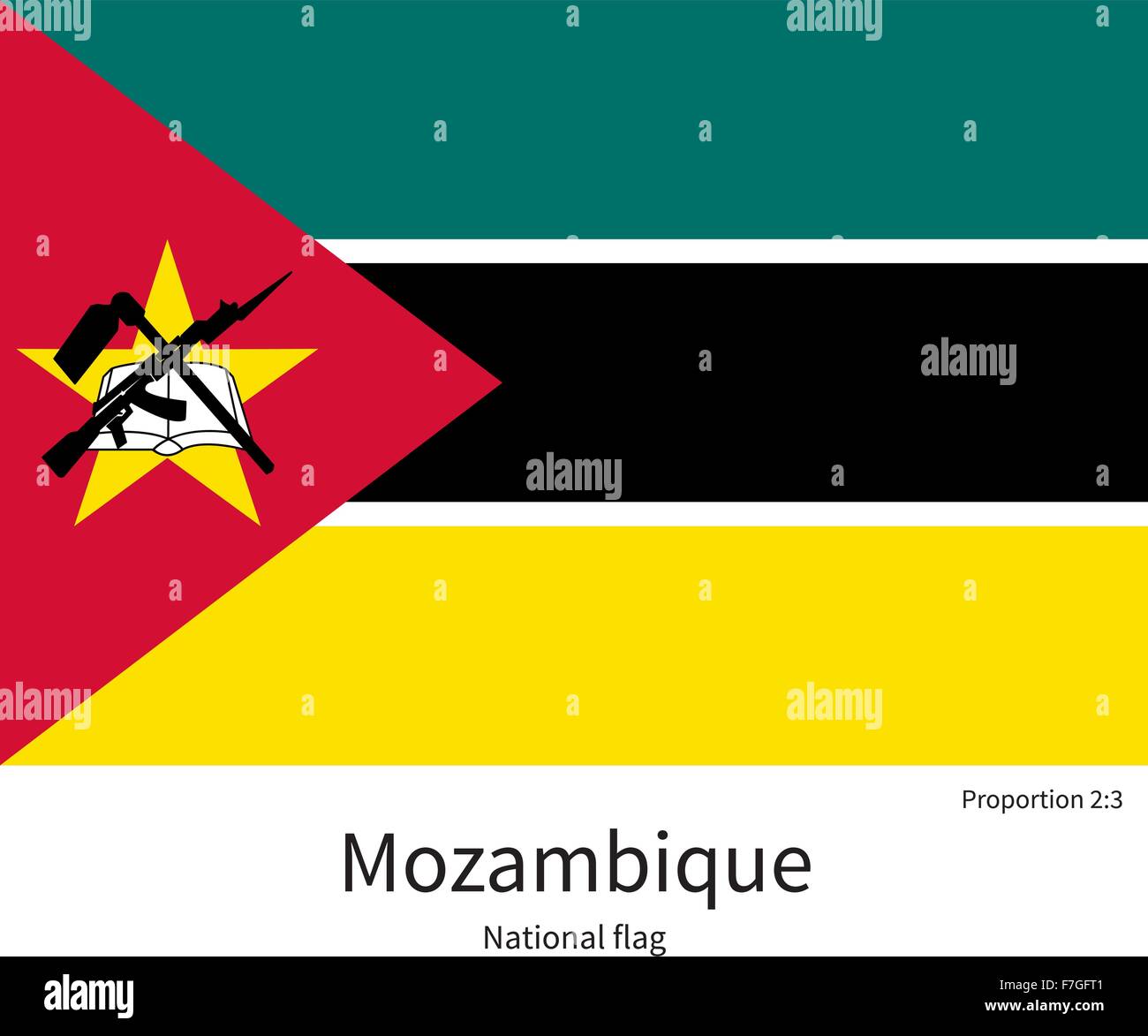 La bandera nacional de Mozambique con las proporciones correctas, elemento, colores Ilustración del Vector