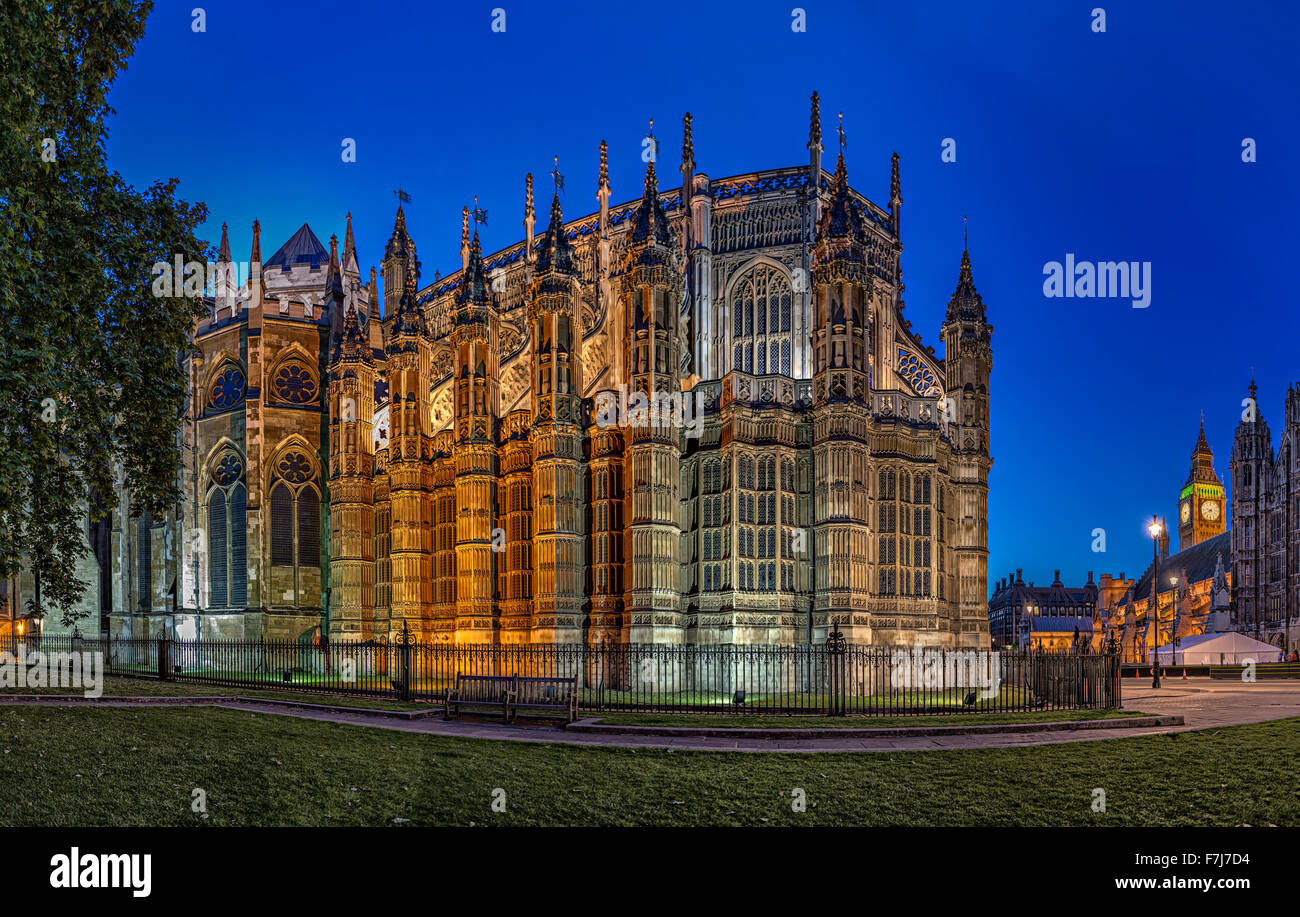 La abadía de Westminster, London, UK, sunset Foto de stock