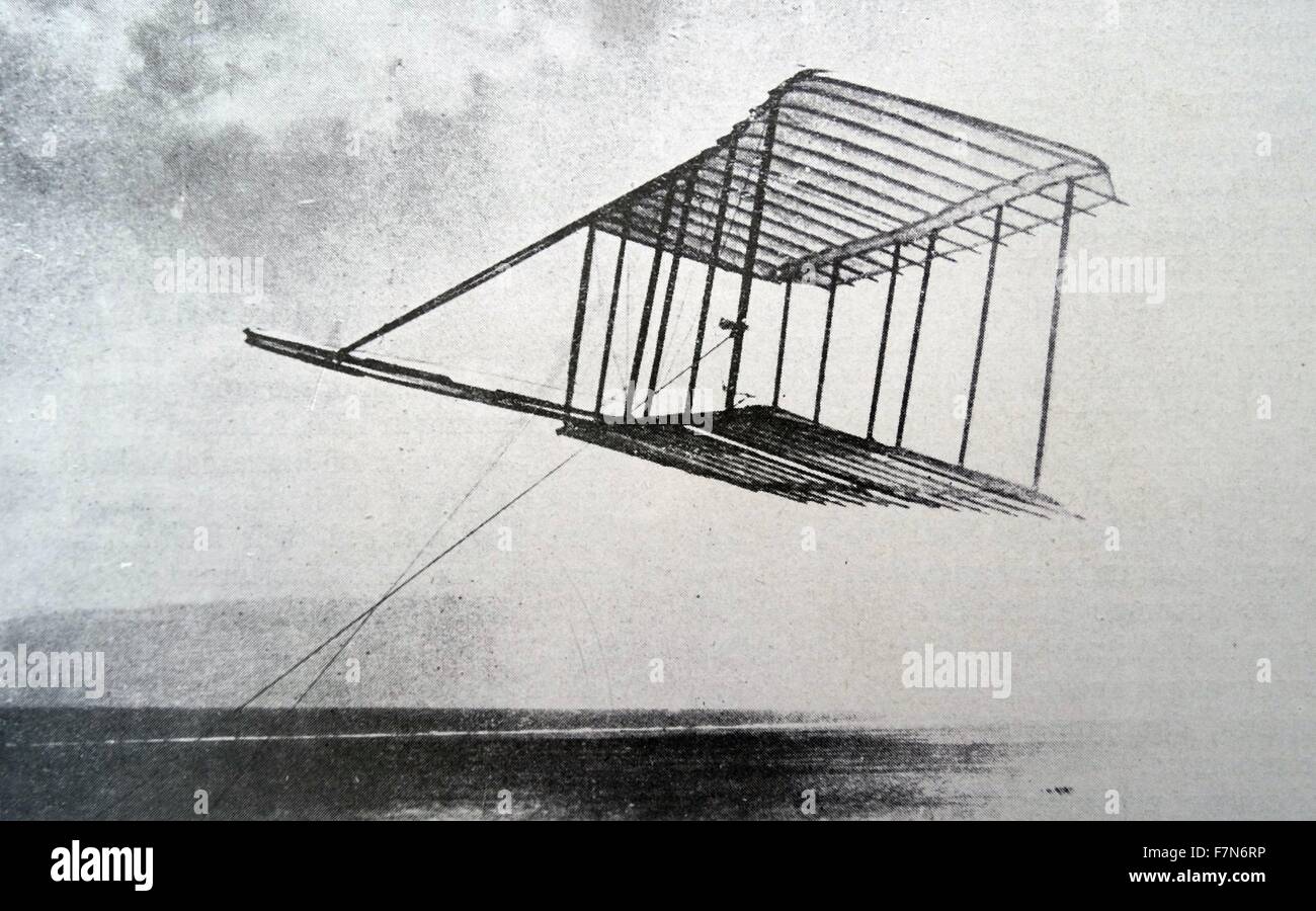 Wright glider No1 a volar como una cometa en Kitty Hawk. Los hermanos  Wright, utilizado para medir la elevación y arrastre a diferentes  velocidades del viento Fotografía de stock - Alamy