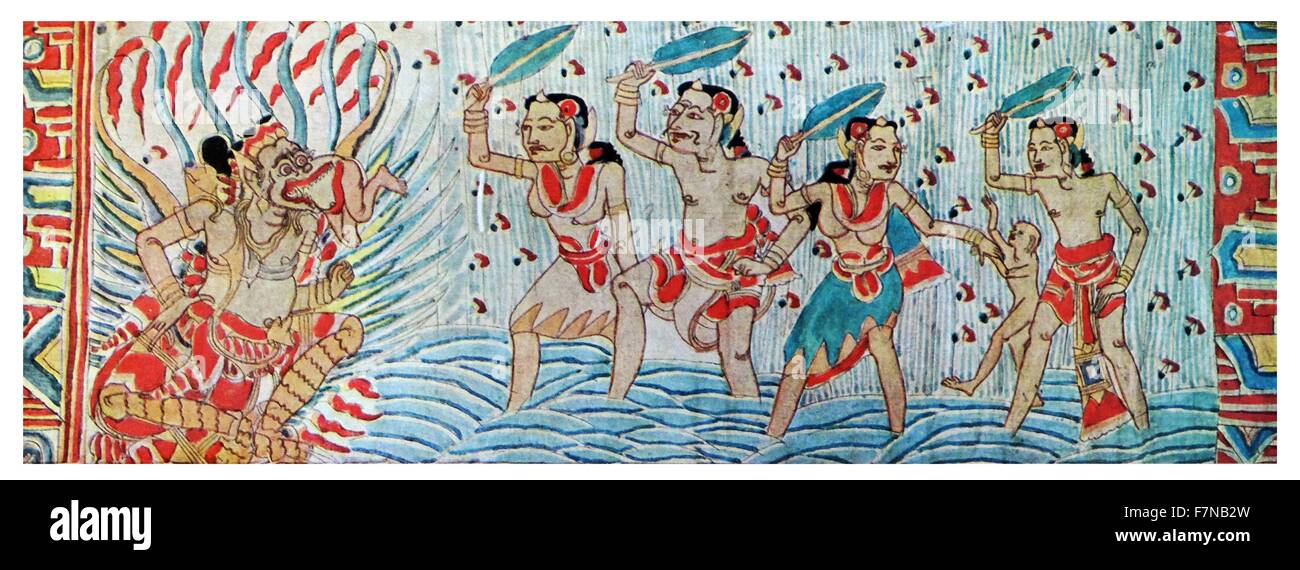 Pintura balinesa describiendo una leyenda popular del siglo XIX. Foto de stock
