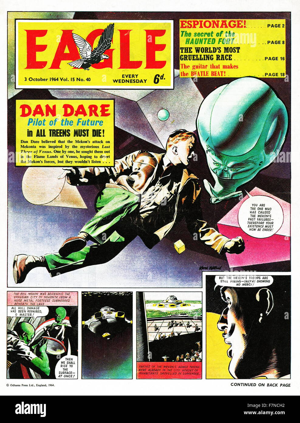 Eagle Front page desde 1964. Eagle es una historieta para niños británicos publicados desde 1950 a 1969. Su historia era más reconocibles de la ciencia ficción, Dan Dare, piloto del futuro. Foto de stock