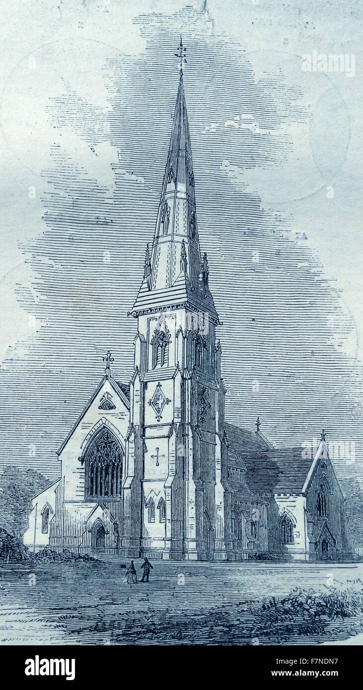 Iglesia de Santa María en curso de construcción en Hornsey-Rise, Londres, Inglaterra 1860 Foto de stock