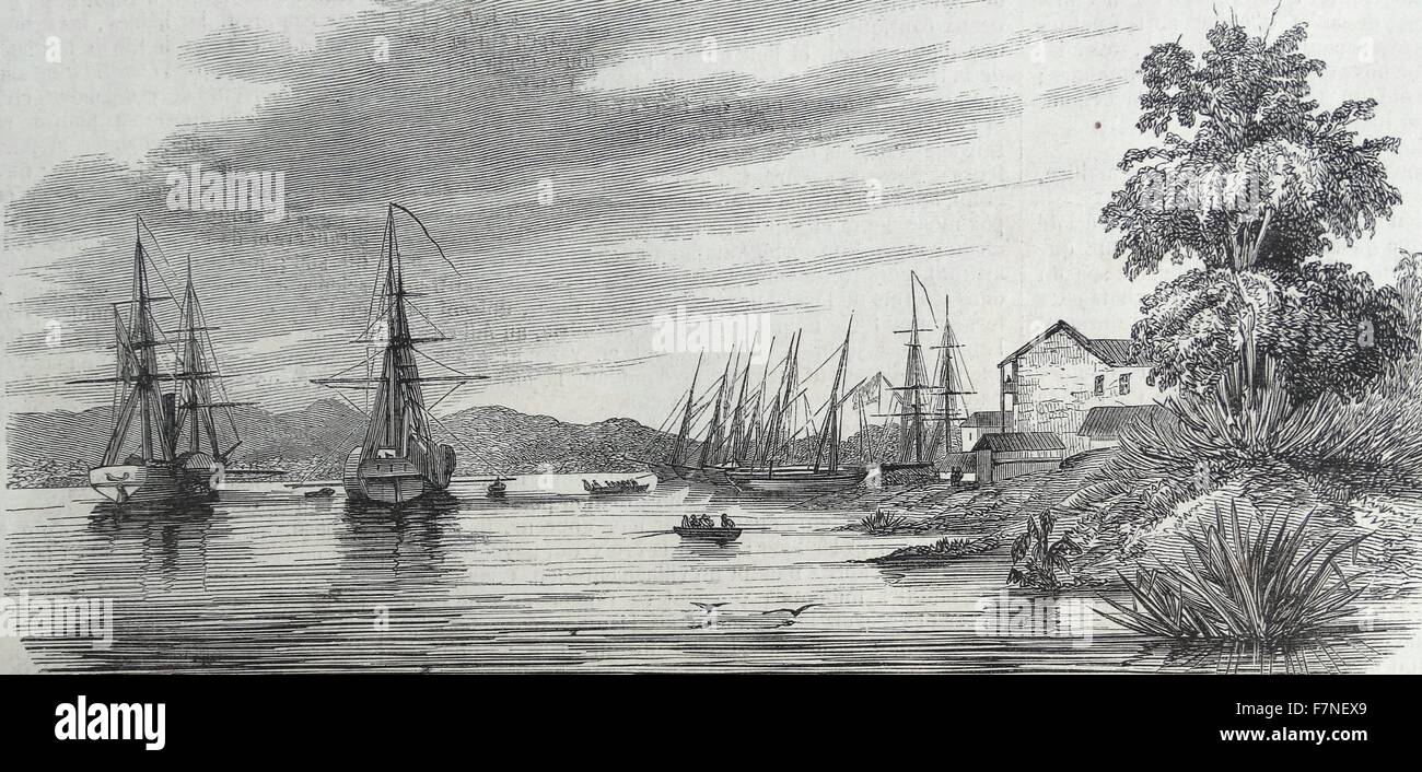El puerto de Asunción, Paraguay, después de que el Sr. Louvel después de dibujos. Foto de stock