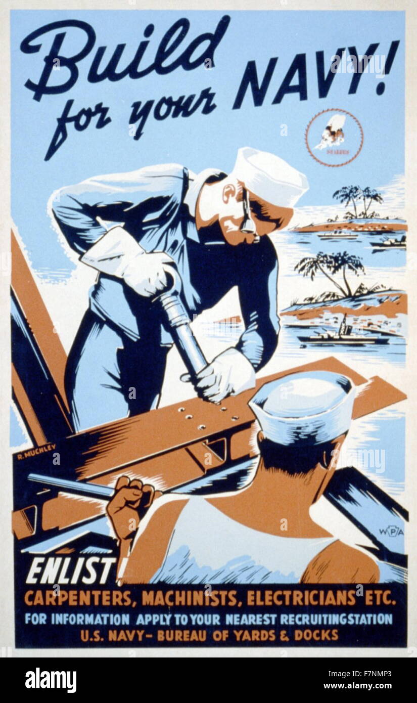 La Segunda Guerra Mundial, póster patriótico americano. Foto de stock
