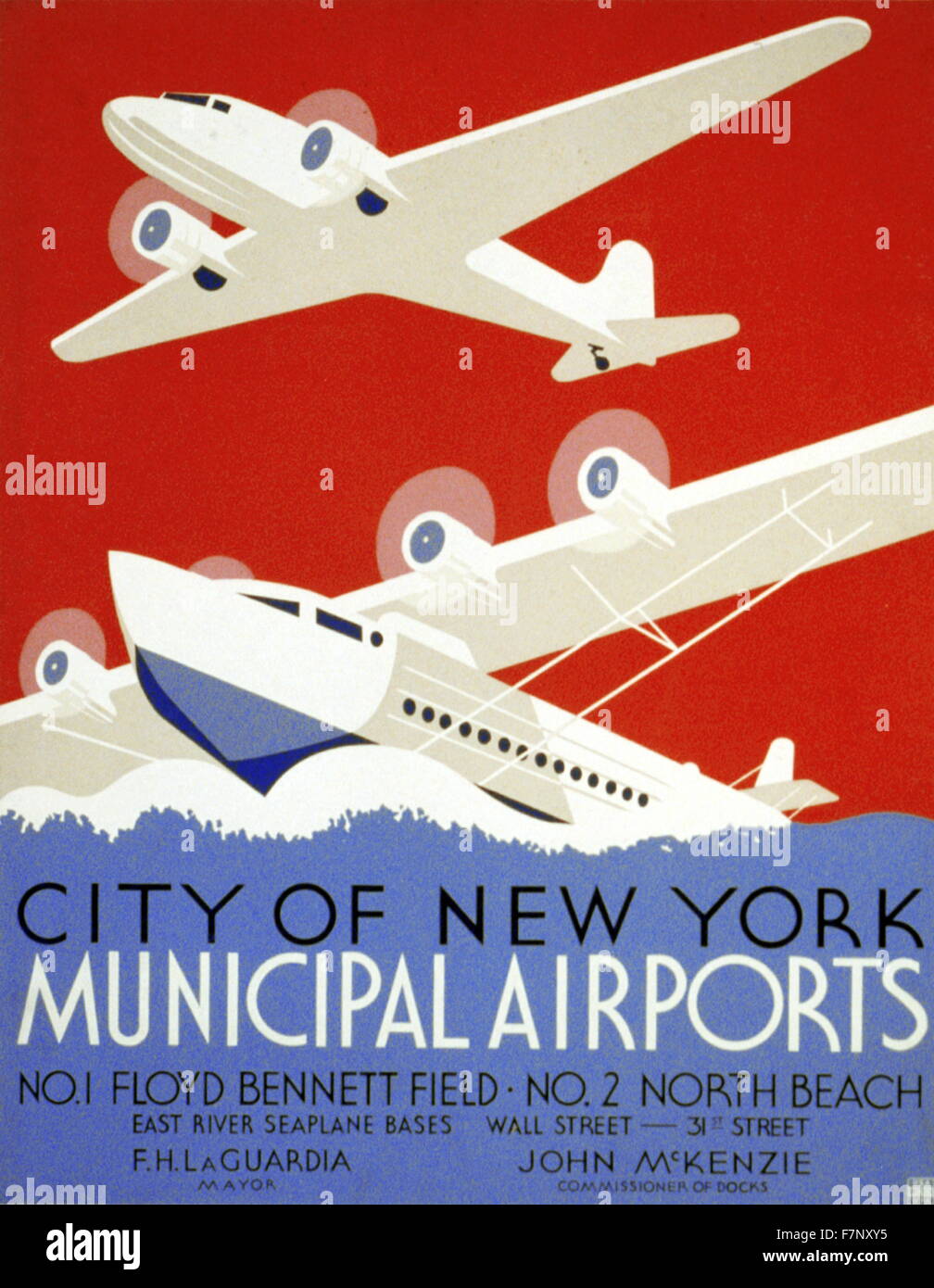 Cartel para la promoción de Nueva York aeropuertos municipales 1937 Foto de stock