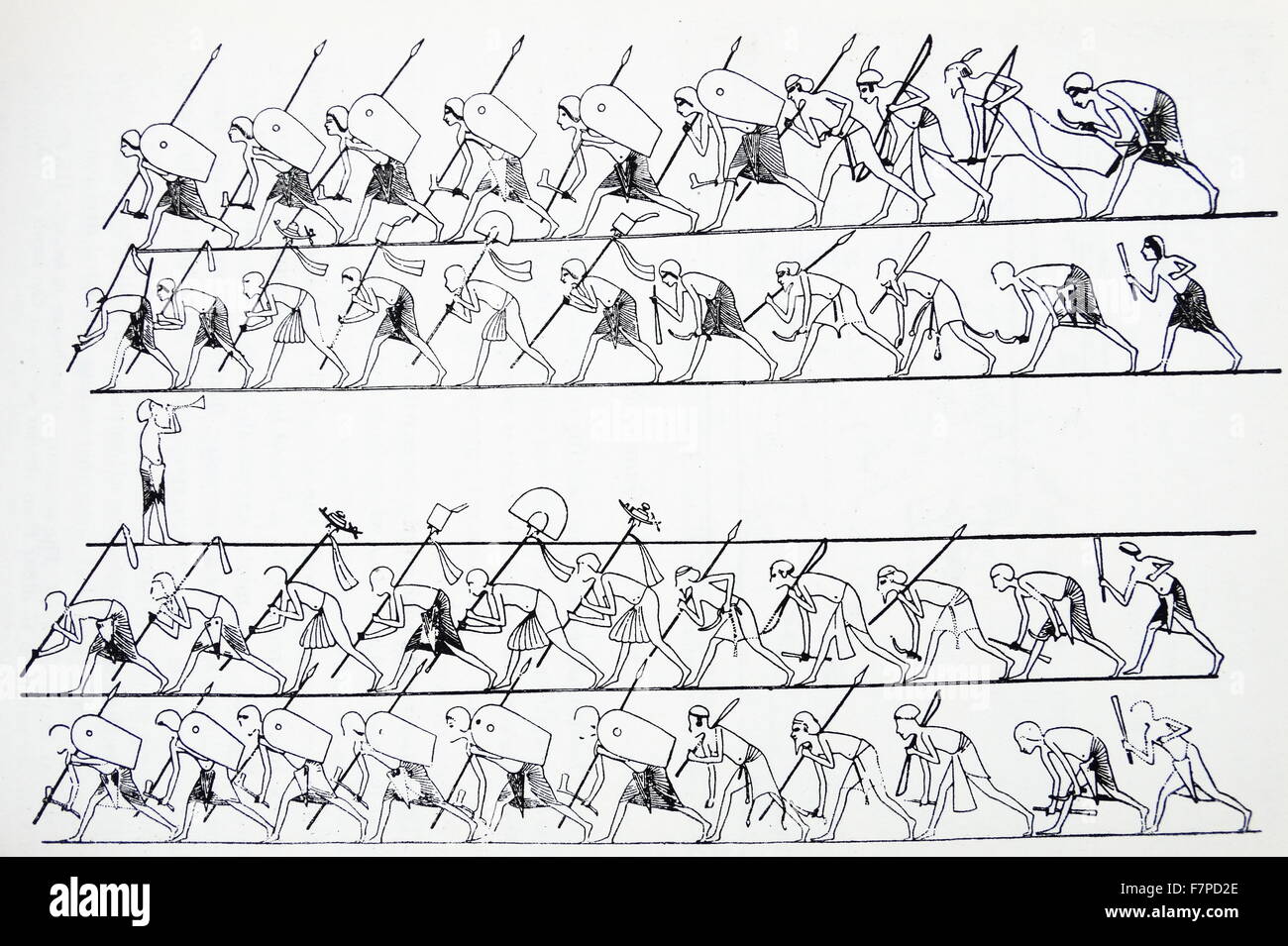 Alivio de Tell el-Amarna, mostrando los trompetistas y soldados en el palacio del faraón Akhenaton, conocido como el rey hereje. Fue el décimo Rey de la XVIII Dinastía. Xviii dinastía , 1348-1336 AEC. Foto de stock