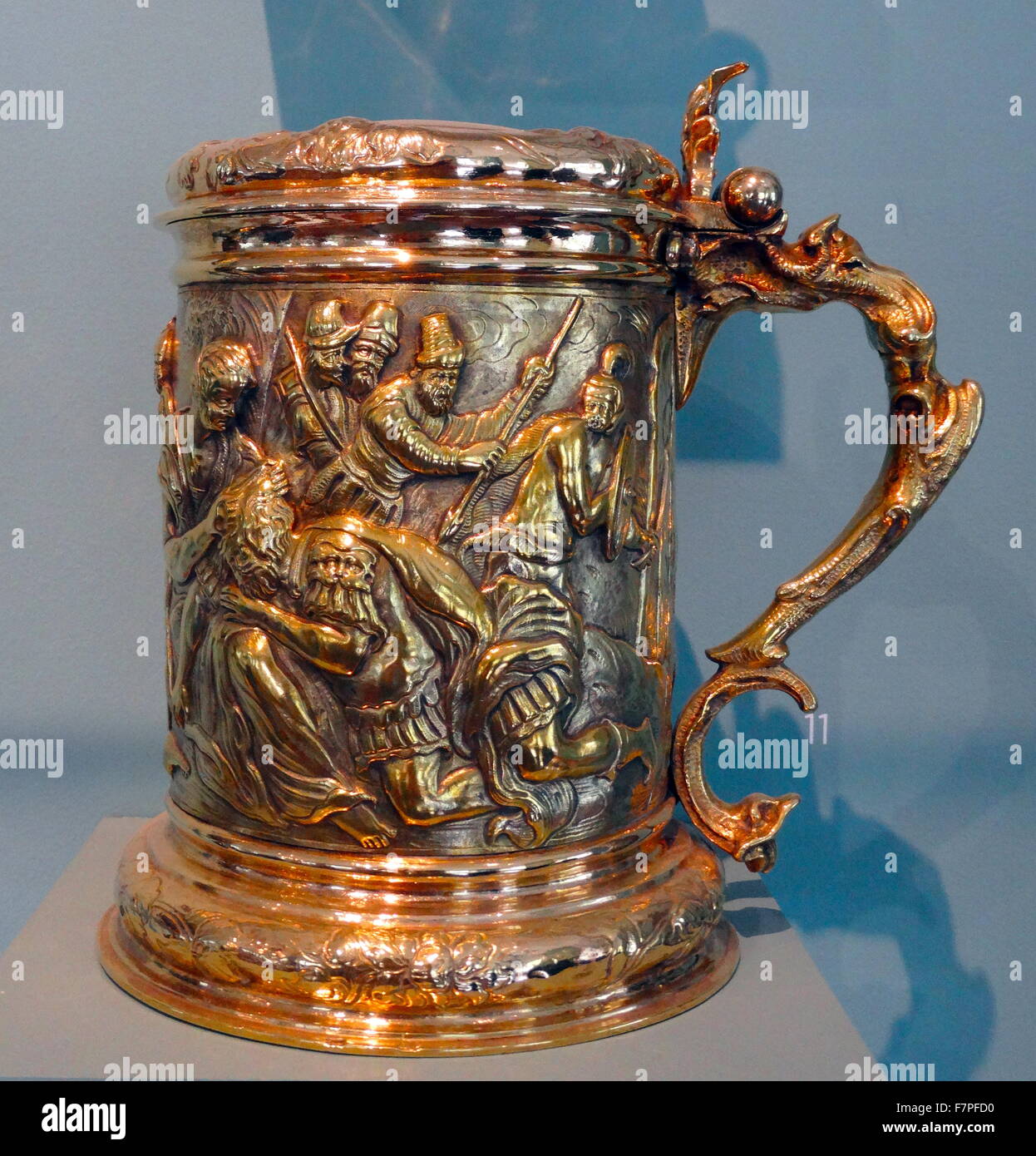 Cubiertas tankard alemán (Hamburgo), Plata-dorados, circa 1680 Foto de stock