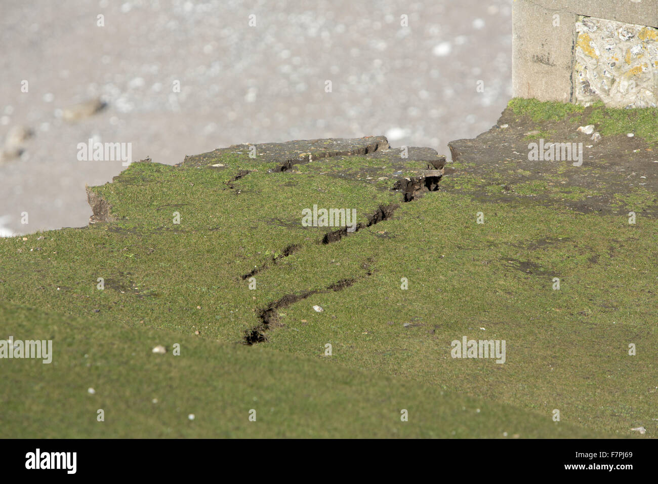 Detalle de la tormenta-dañado Cliffs at Birling Gap, East Sussex, retratada aquí en febrero de 2014. Condiciones climáticas extremas en Enero y Febrero de ese año se tradujo en siete años de erosión en la Birling Gap en pocas semanas. Foto de stock