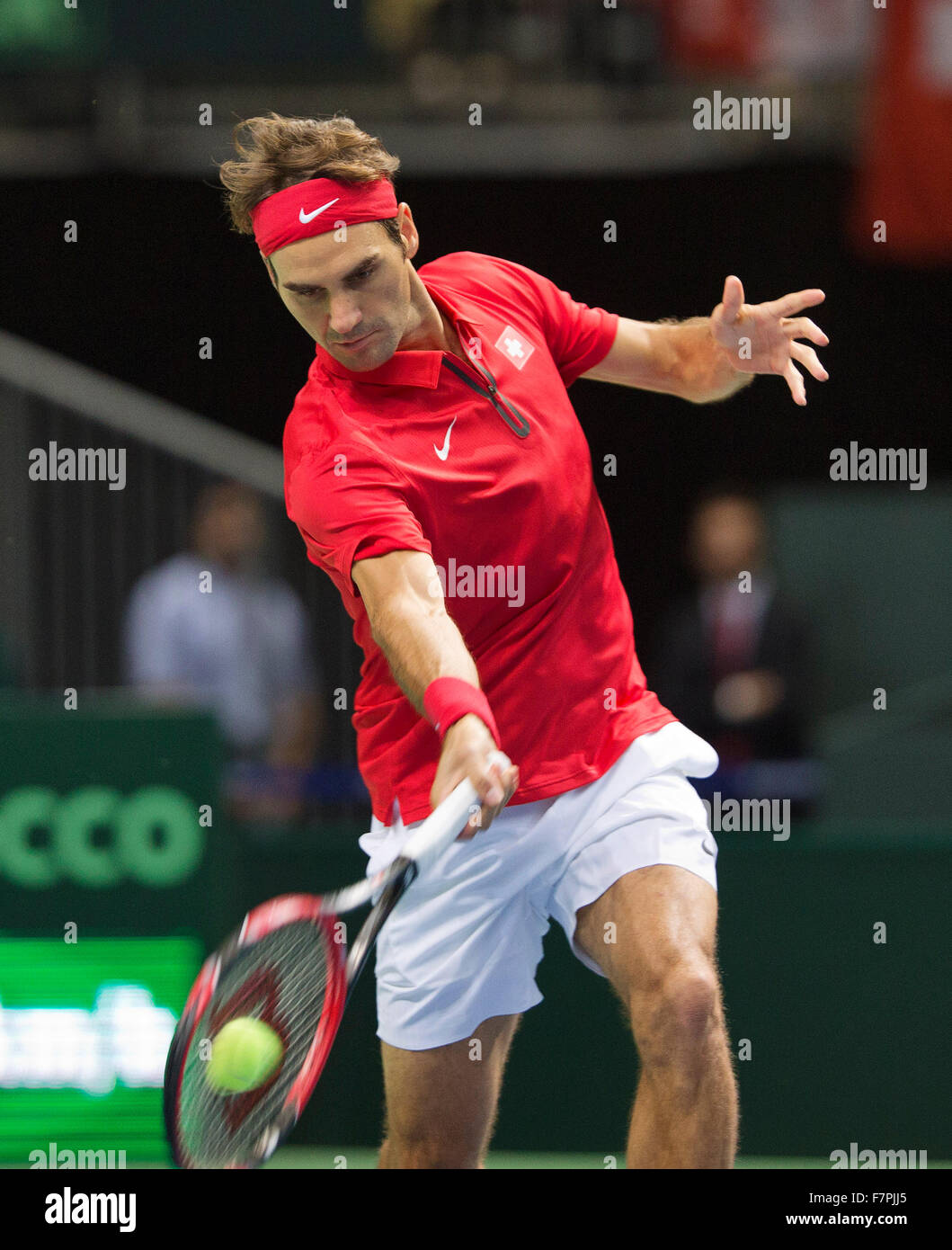 Switserland, Ginebra, 18 de septiembre de 2015, tenis, Copa Davis, Switserland-Netherlands, Roger Federer (SUI) Foto: Tennisimages/ Foto de stock