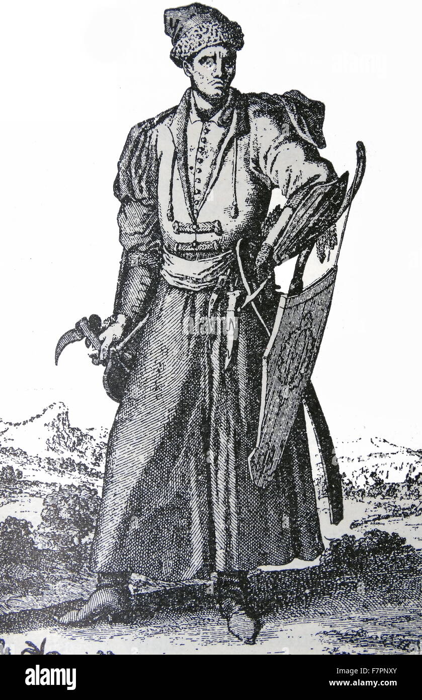 Grabado representando un noble polaco armado. Fecha del siglo XVIII Foto de stock