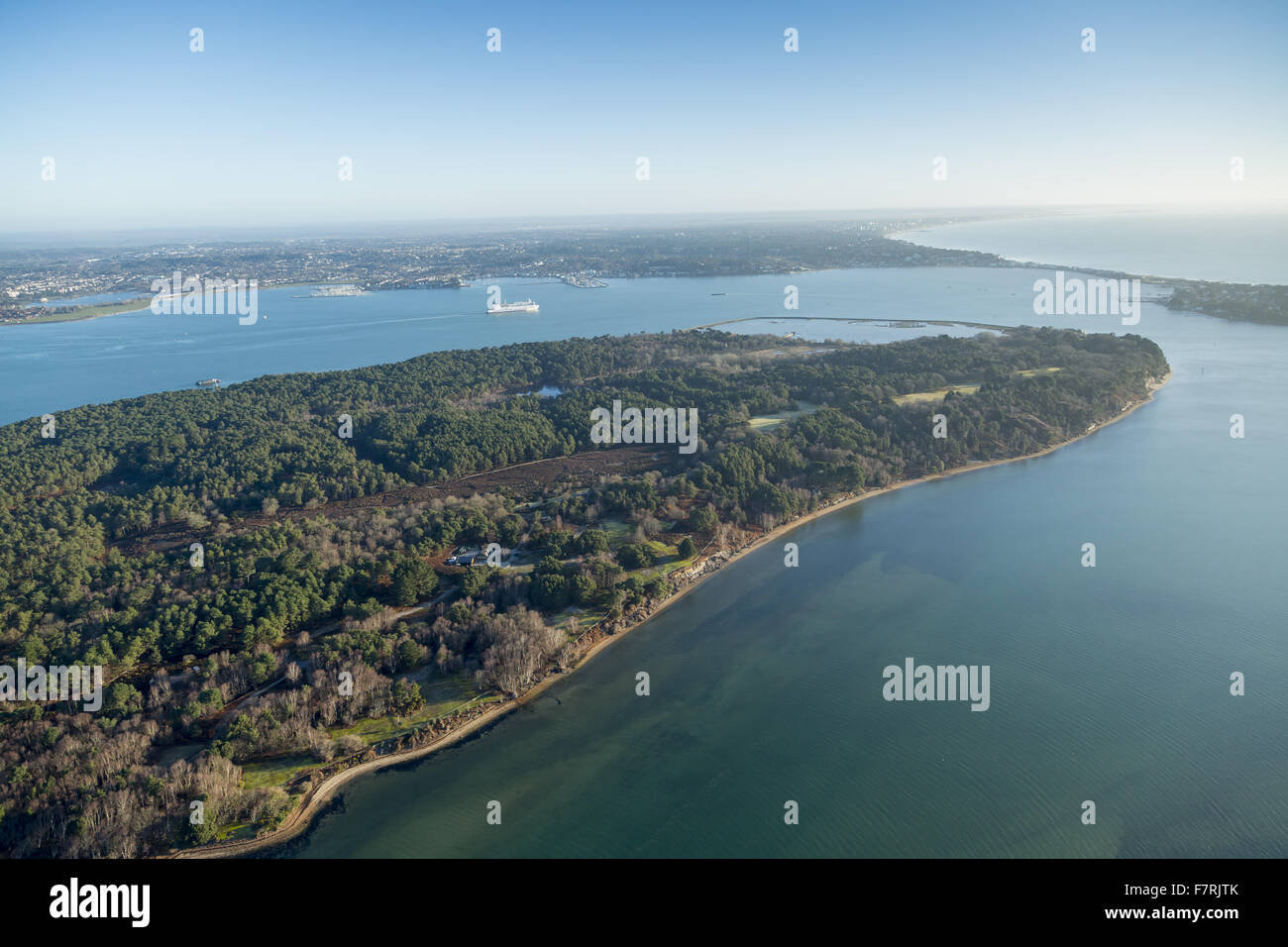 Una vista aérea de la isla de Brownsea, en Dorset. La isla de Brownsea ...