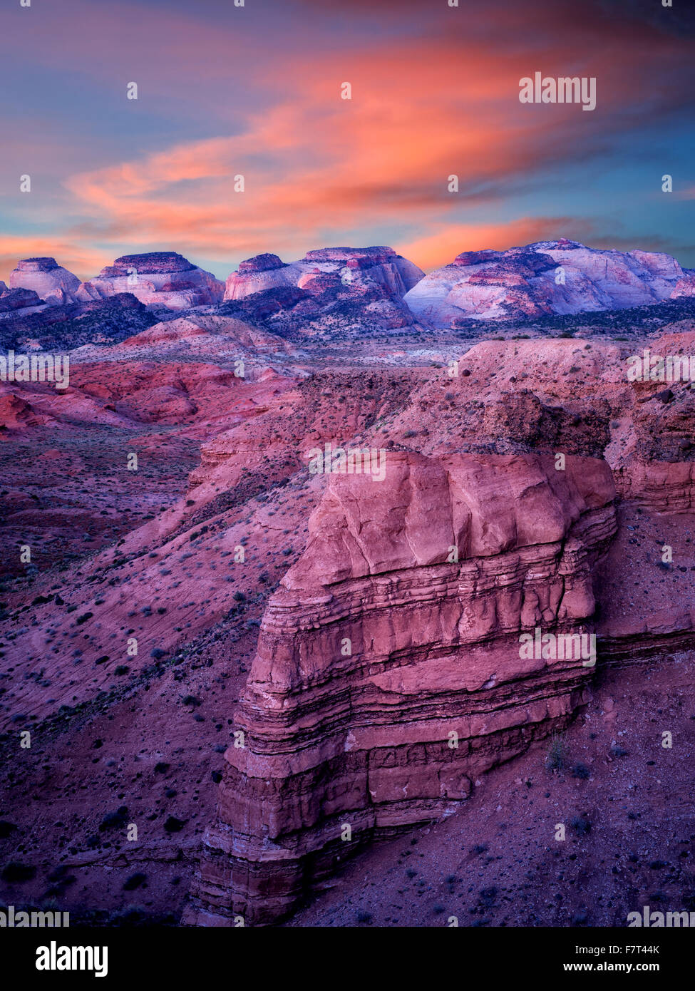 Amanecer en el desierto del sur Hartnett Waterpocket Fold. El Parque Nacional Capitol Reef, Utah Foto de stock