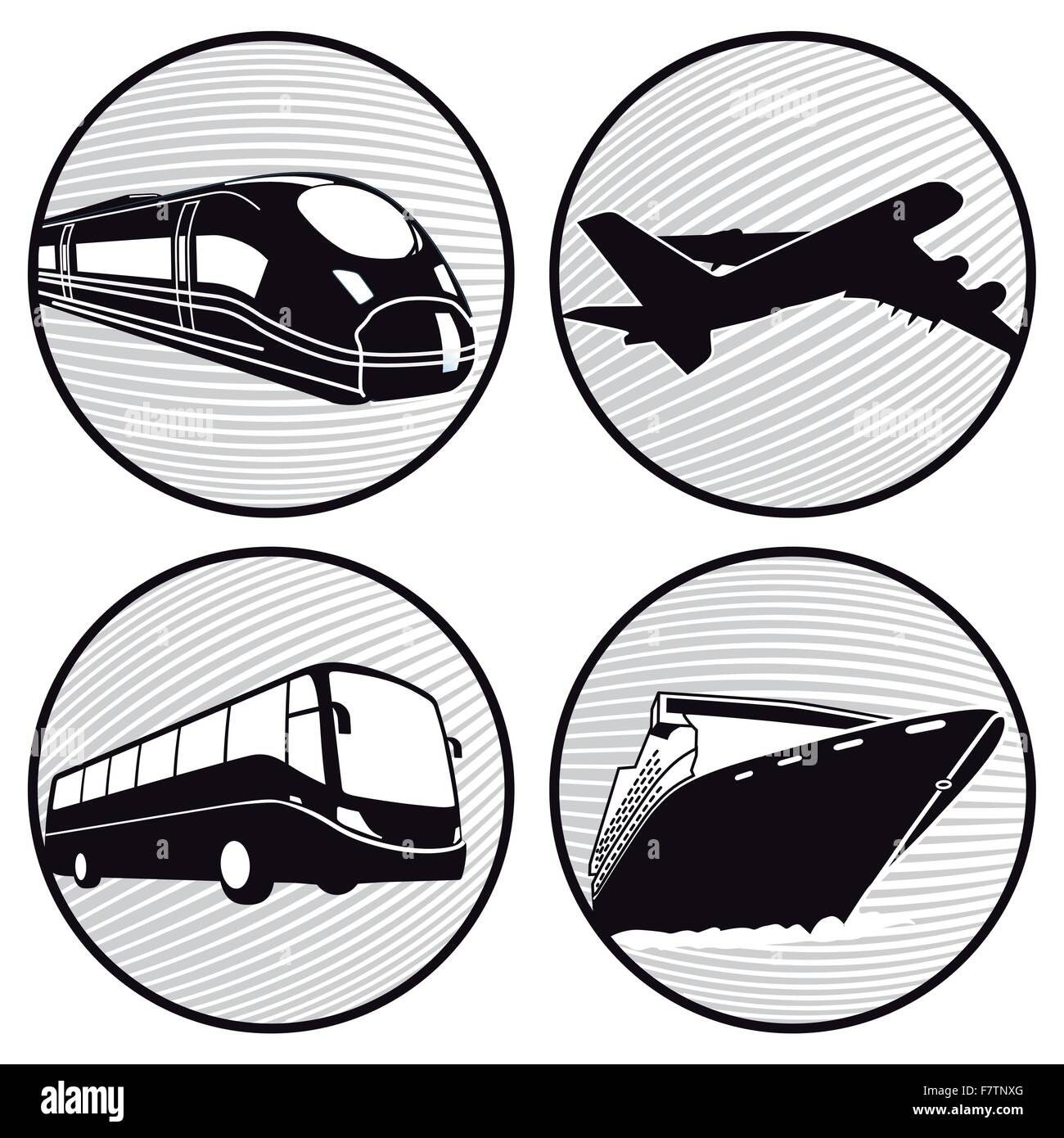 Autobús, barco, avión, tren Ilustración del Vector