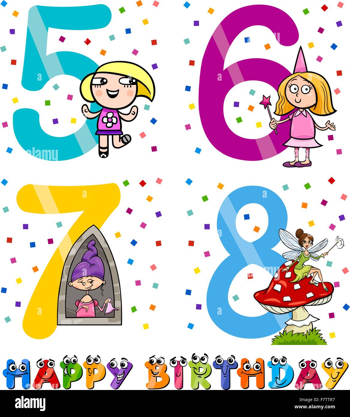 lava bienestar Préstamo de dinero Diseño de dibujos animados de cumpleaños para niñas Imagen Vector de stock  - Alamy