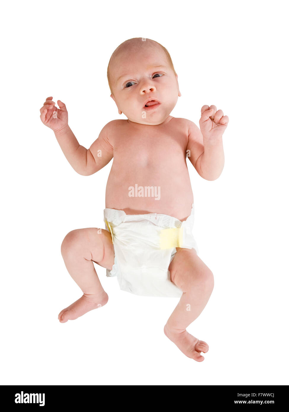 Little Baby en pañales sobre fondo blanco Fotografía de stock - Alamy