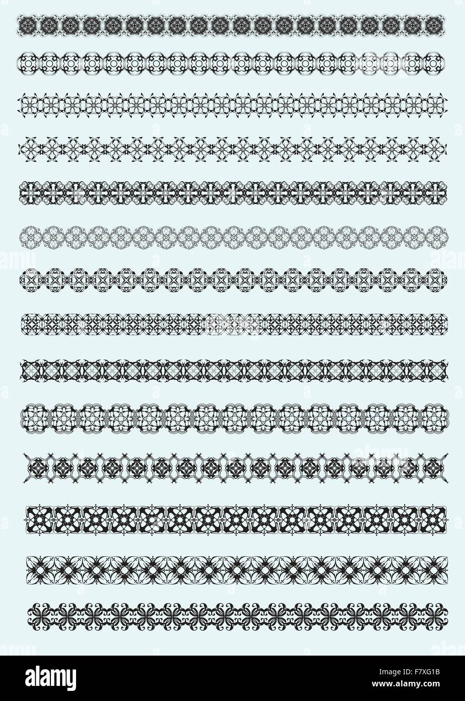 Colección de líneas de regla ornamentales indiferentes estilos de