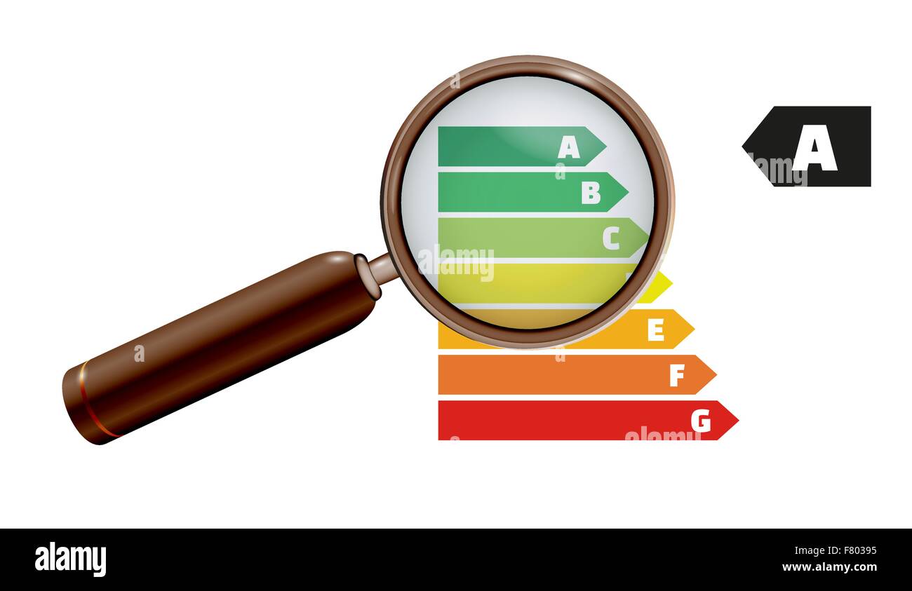 Las etiquetas de energía con lupa Ilustración del Vector