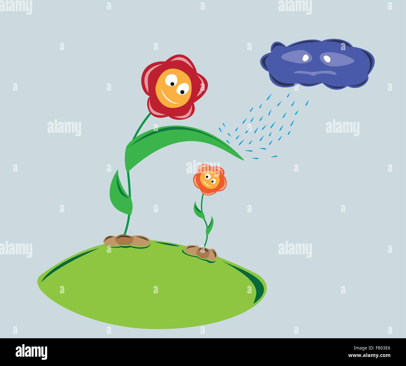 Flor fuerte proteger más débil contra la flor nube de lluvia Imagen Vector  de stock - Alamy