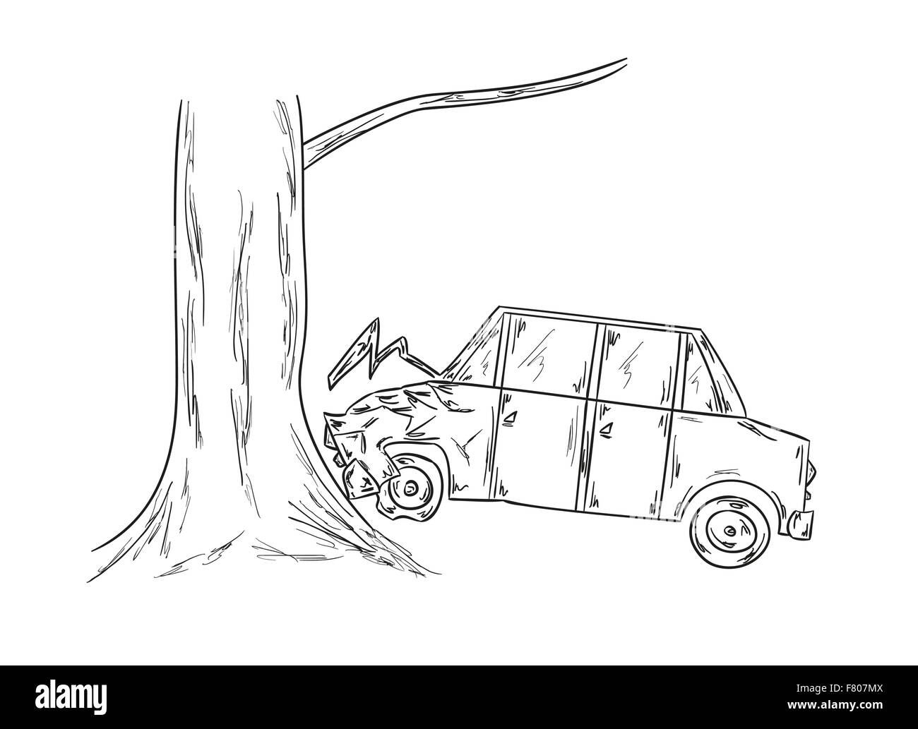 Accidente de coche sketch Ilustración del Vector