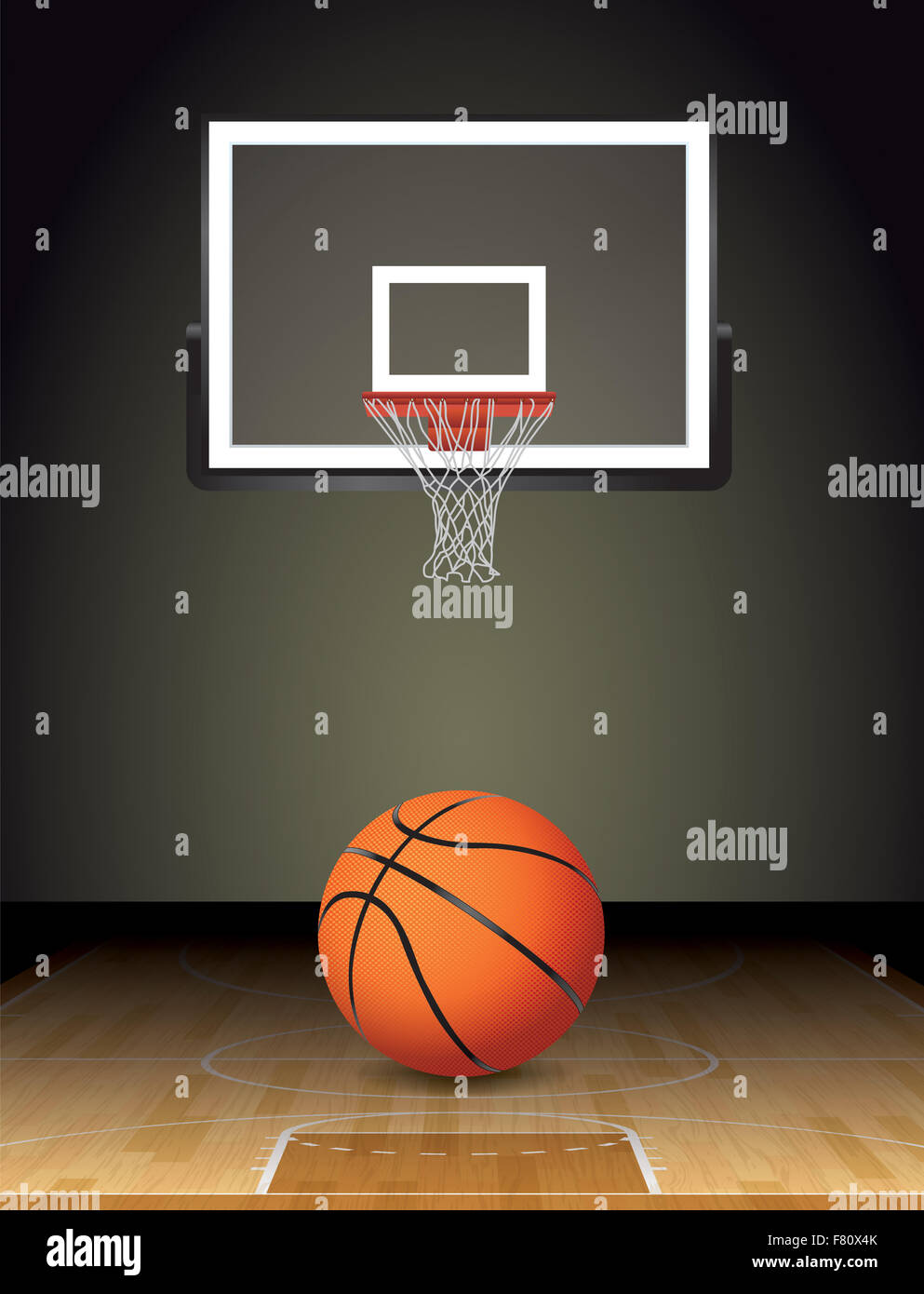 Una ilustración de un balón de baloncesto en un corte de madera con un aro  de baloncesto Fotografía de stock - Alamy