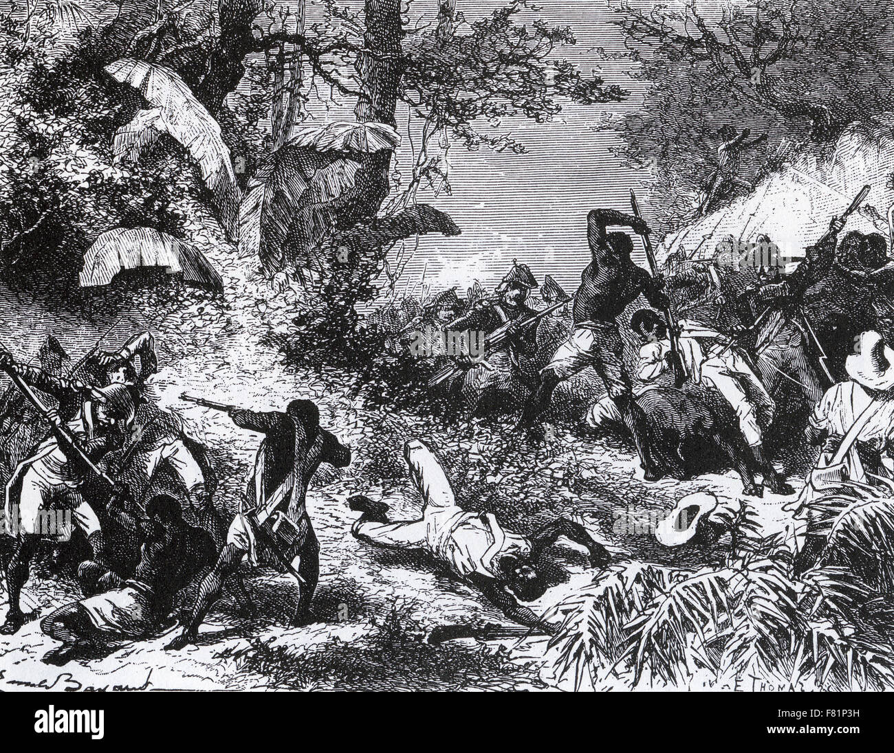 SANTO DOMINGO REVUELTA 1808-1809 Ayudado por fuerzas navales británicas esclavos local establecido Dominica se independizó de Francia y Haití. Foto de stock
