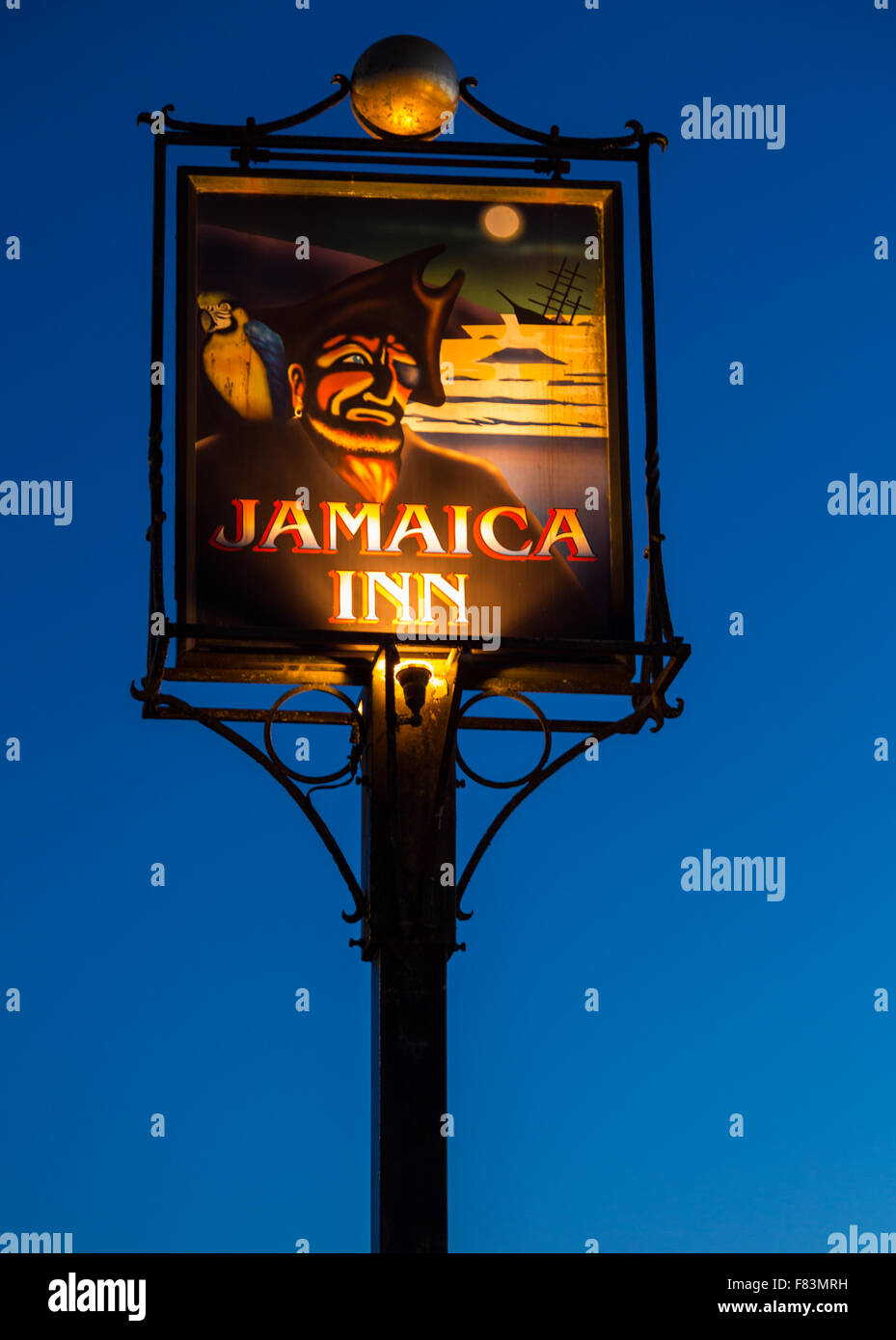 Firmar fuera de Jamaica Inn en North Cornwall Foto de stock