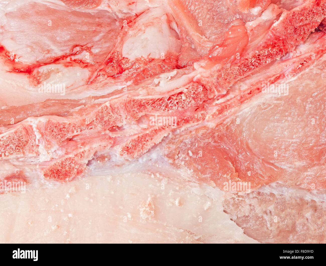 Máximo acercamiento de la imagen de la pierna de cerdo la carne fresca. Foto de stock