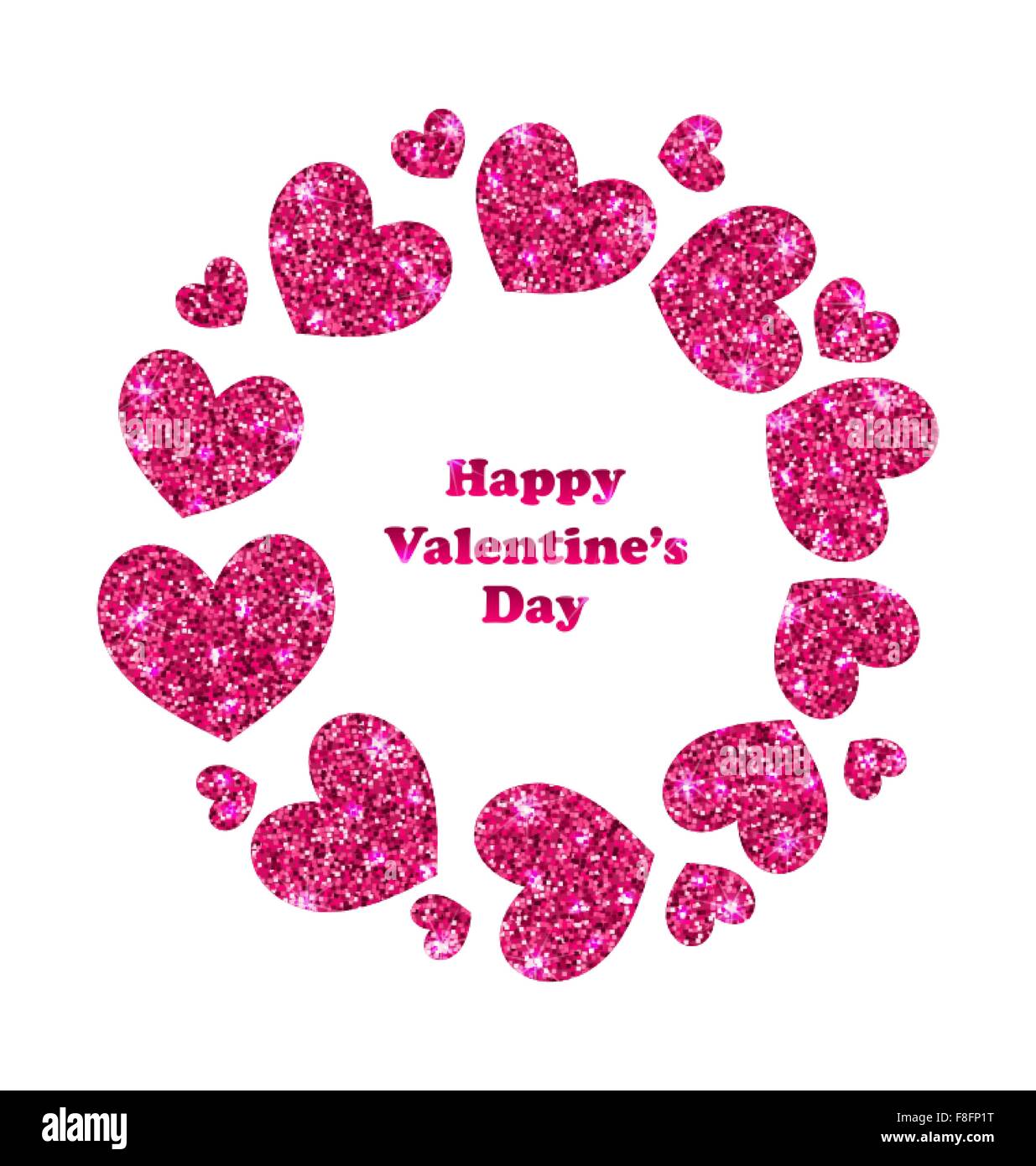 Bastidor Redondo realizado en glitter corazones para celebrar el Día de San Valentín Ilustración del Vector