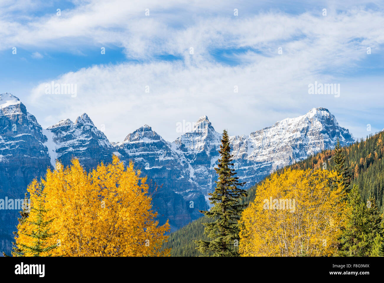 Color en el otoño, el Valle de los Diez Picos, Parque Nacional de Banff, Alberta, Canadá Foto de stock