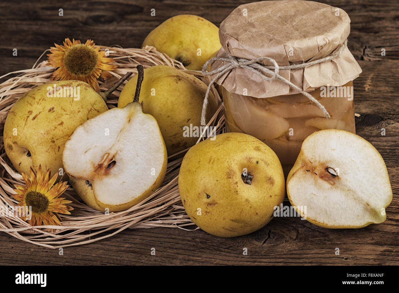 Pera compota de fruta Vintage Foto de stock