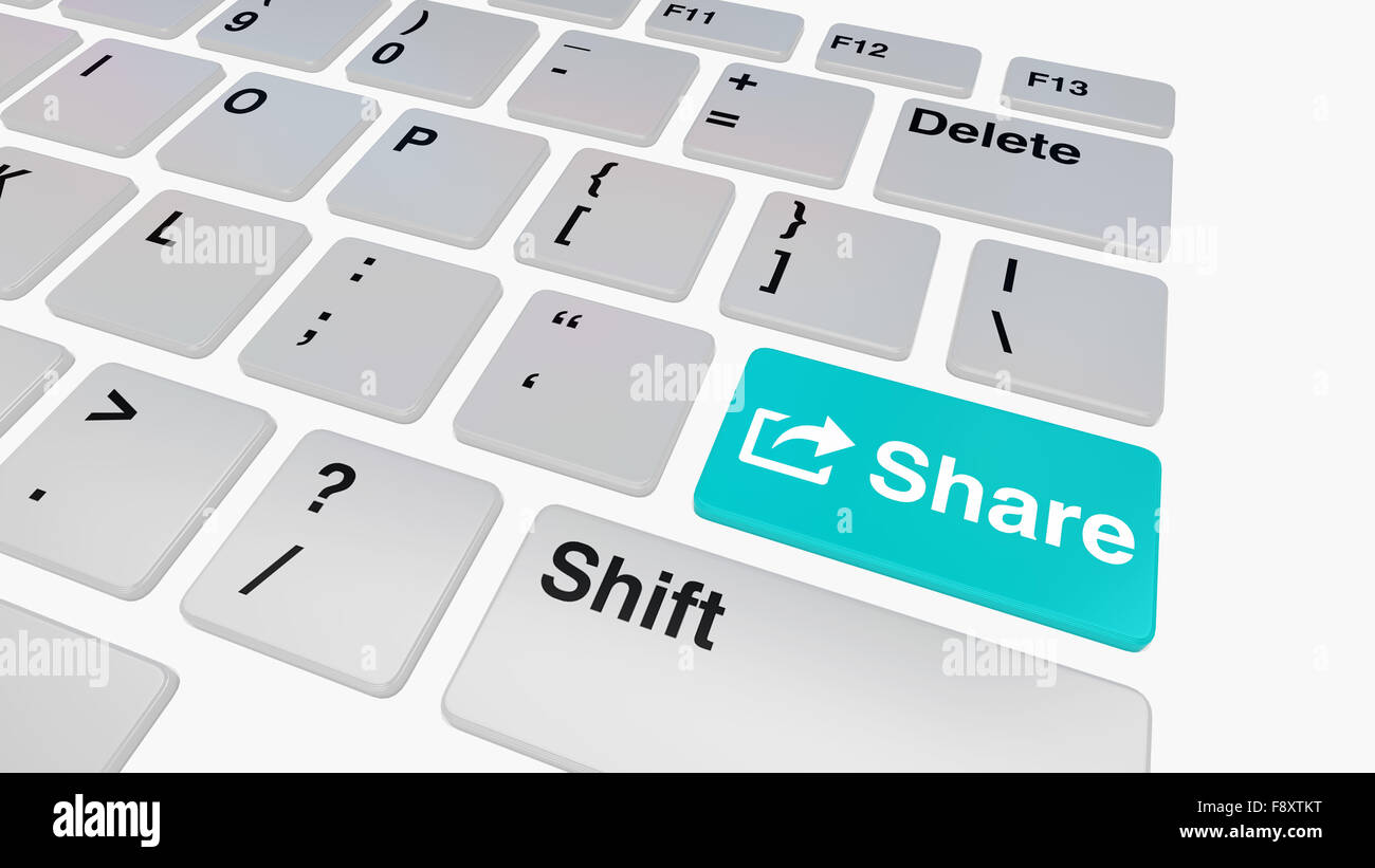 Teclado con blue compartir concepto clave para compartir archivos y medios de comunicación social Foto de stock