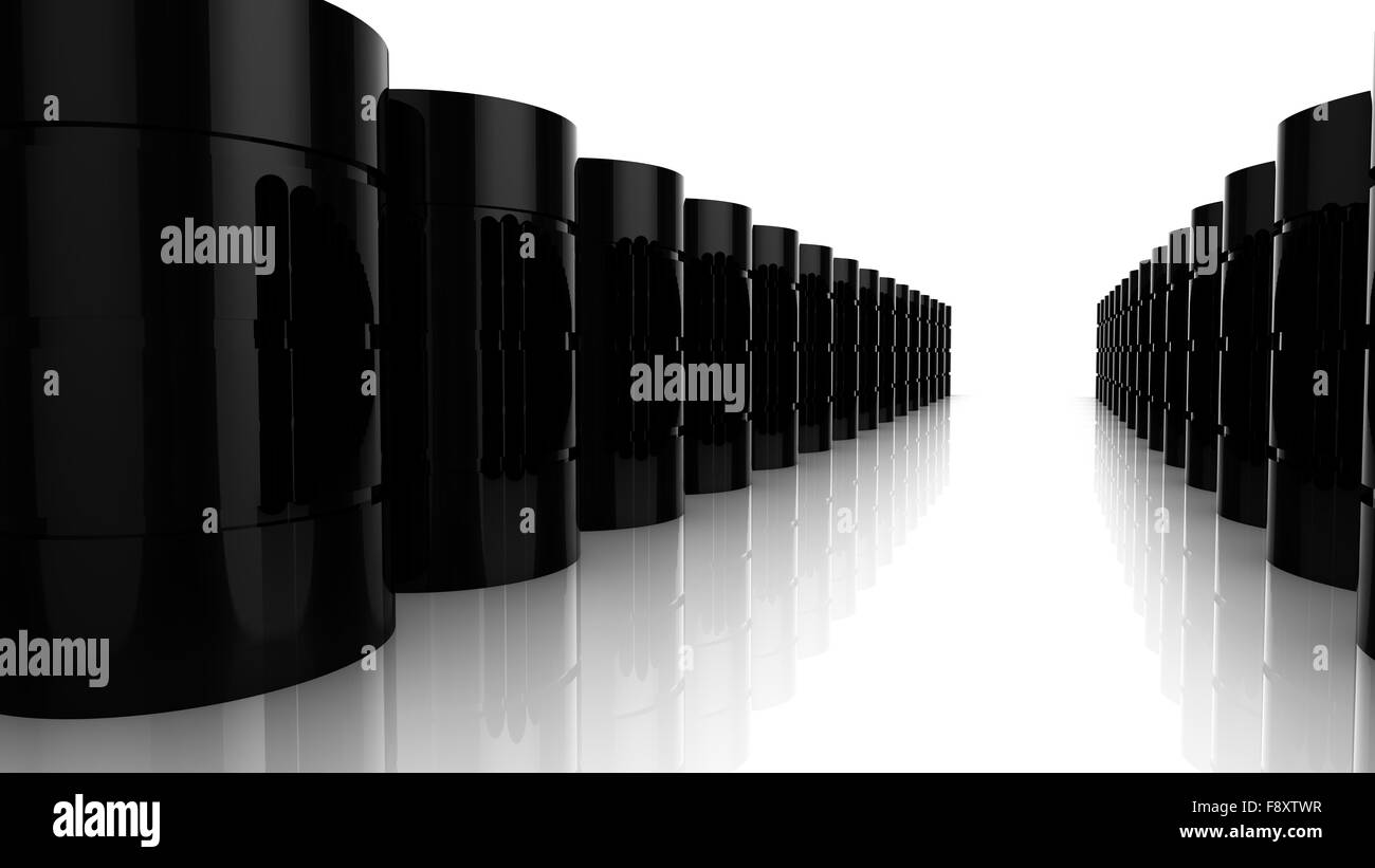 Larga fila de servidores en concepto blanco para grandes volúmenes de datos Foto de stock