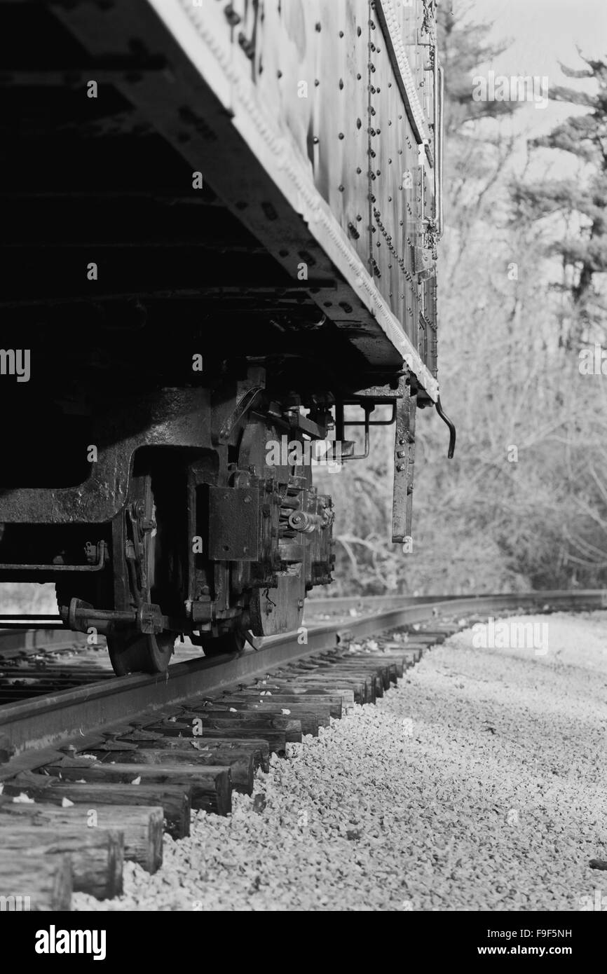Imagen en blanco y negro con el tren en movimiento Foto de stock
